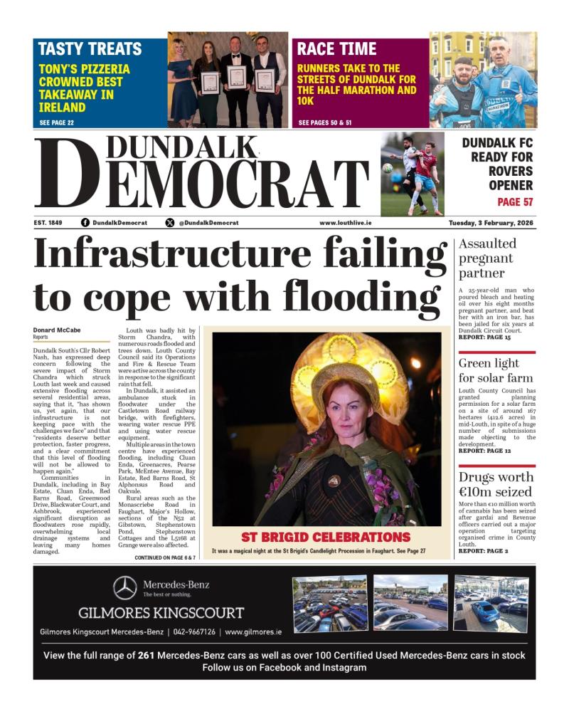 This week's Dundalk Democrat front page: Infrastructure failing to  cope with flooding