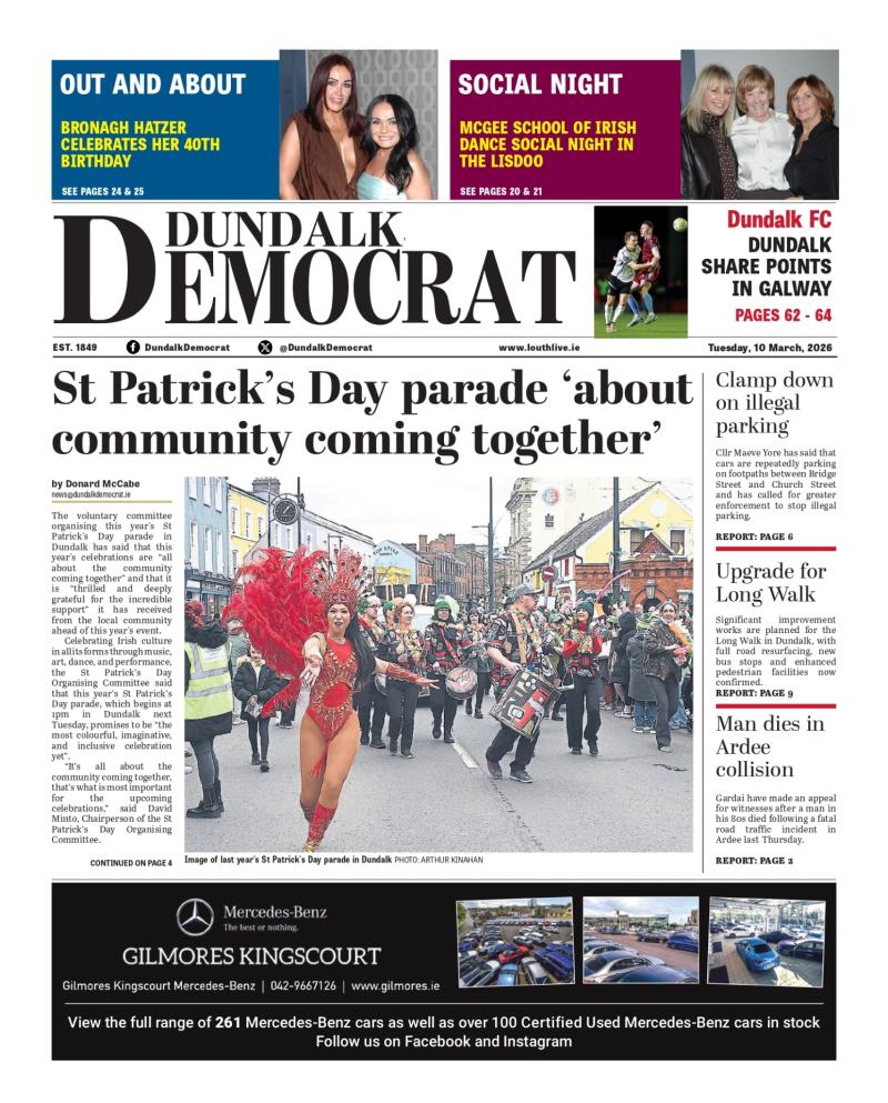 This week's Dundalk Democrat front page: St Patrick&rsquo;s Day parade &lsquo;about community coming together&rsquo;