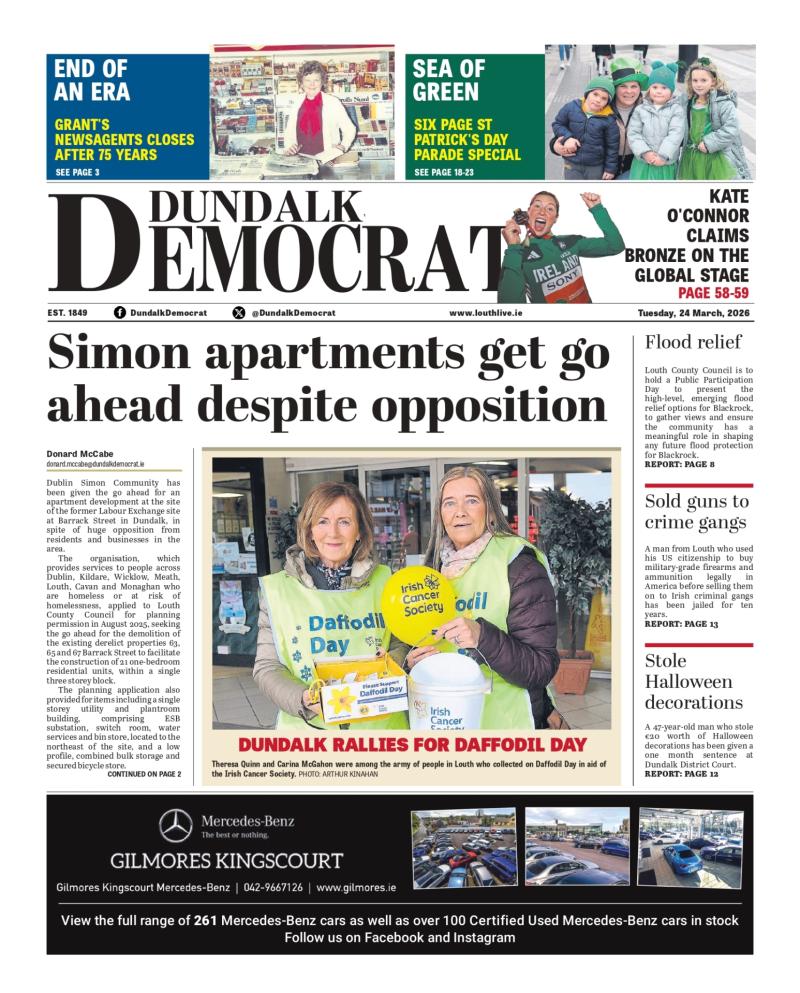 Dundalk Democrat Front Page: Simon apartments get go ahead despite opposition