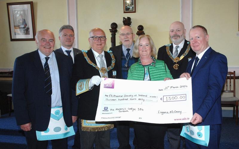 Freemasons in Dundalk make presentation to Alzheimer's Society of Ireland