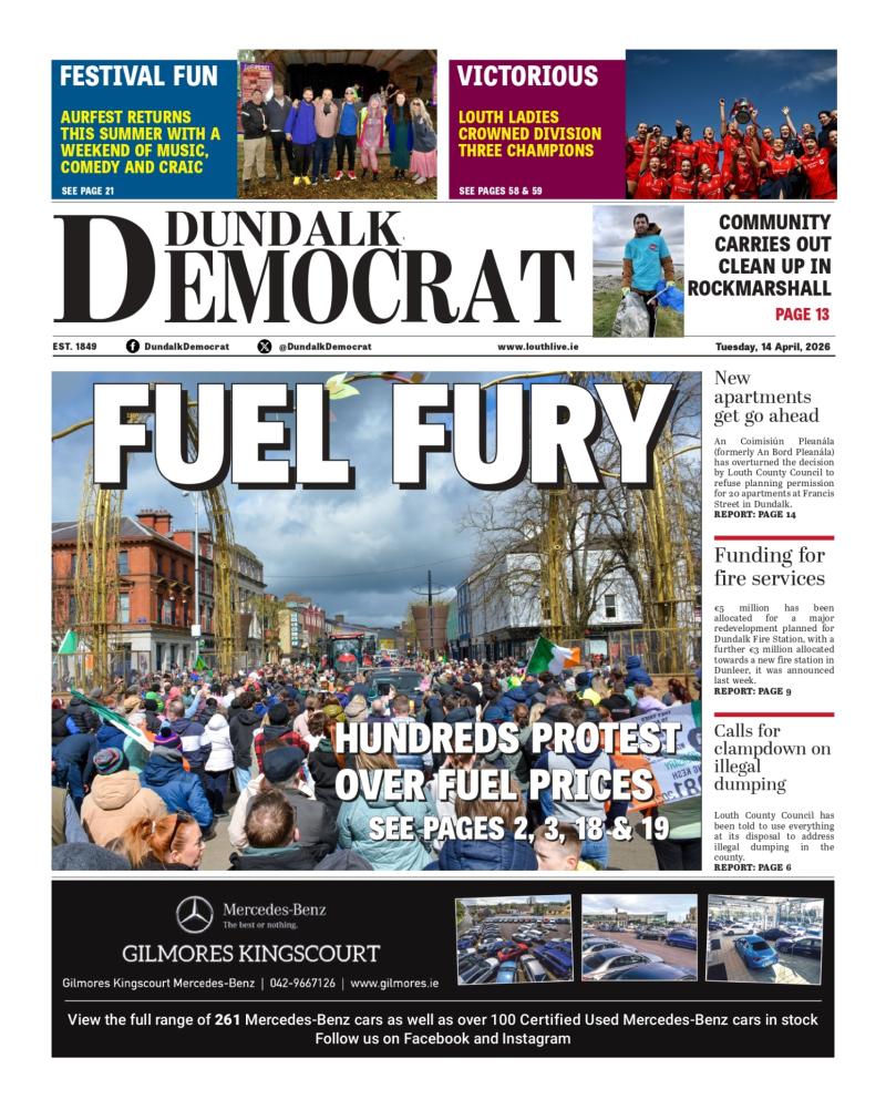 This week's Dundalk Democrat front page: Hundreds  protest over fuel prices