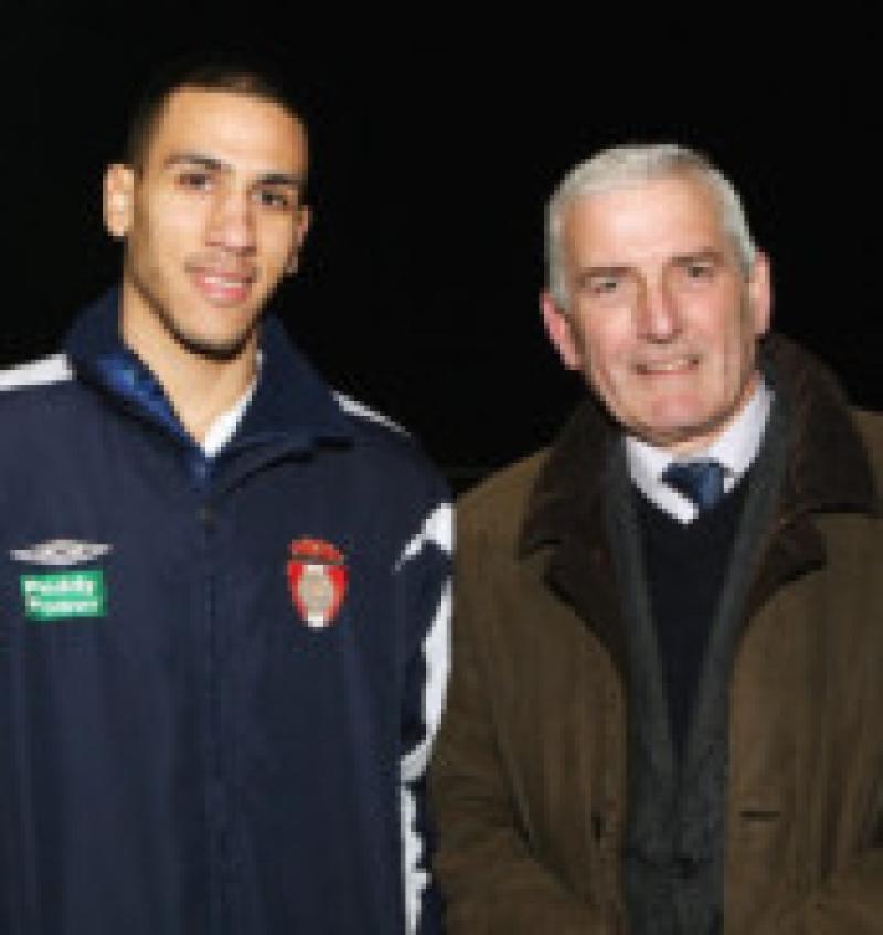Joe Carroll pictured with his namesake, former St Patrick's Athletic player Joe OCearuill