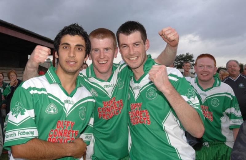Owen Zambouglou, Damien White and the late Eamon Carroll pictured after a Louth SFC final win for St Pat's