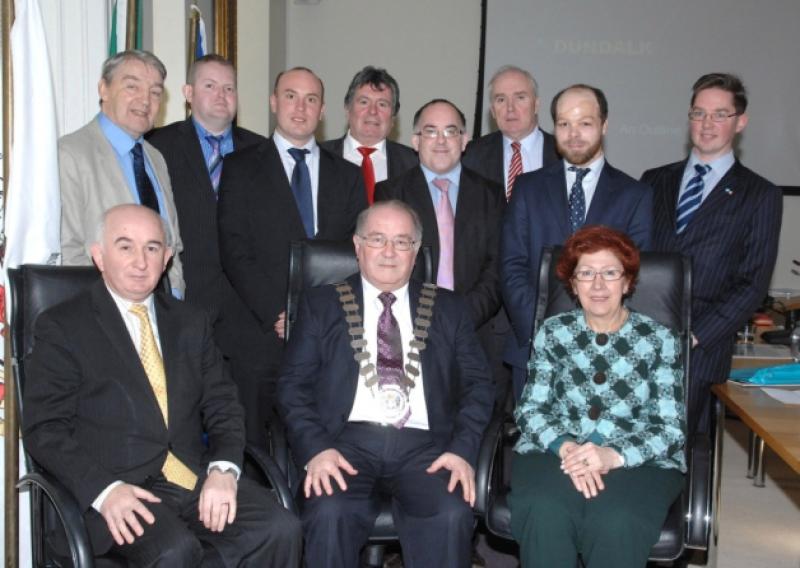 Frank Pentony Town Clerk Cllr Eamon O Boyle  Chaoirleach Dundalk Town Council Paddy Matthews President of Dundalk Chamber of Commerce  Silvia Merega Ambassador of the the Argentine Republic  with her staff members and Cllr,s  of Dundalk Town Council at the meeting in the Town Hall