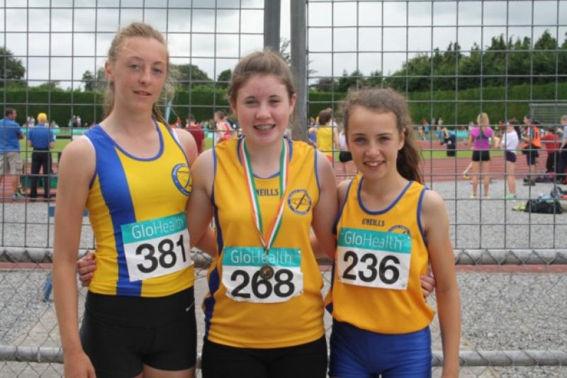 Blackrock AC athletes who performed so well at the AAI All Ireland Juvenile Track & Field Championships in Tullamore recently. L-R: Rebecca Carr, Shauna McMahon and Kelly Breen