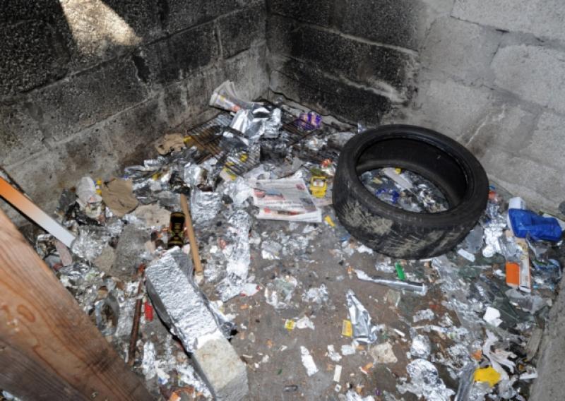 The interior of the drug den  with all the tin foil  for doing a fix