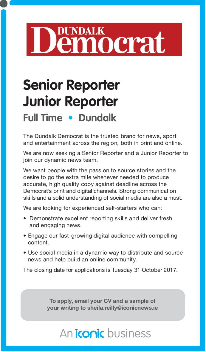 We're hiring! The Dundalk Democrat is looking for a journalist to join